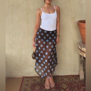 Zara Brown Blue Polka Dot Asymmetric Skirt